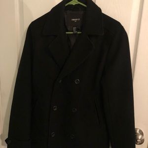 21Men Forever 21 Black Wool Peacoat